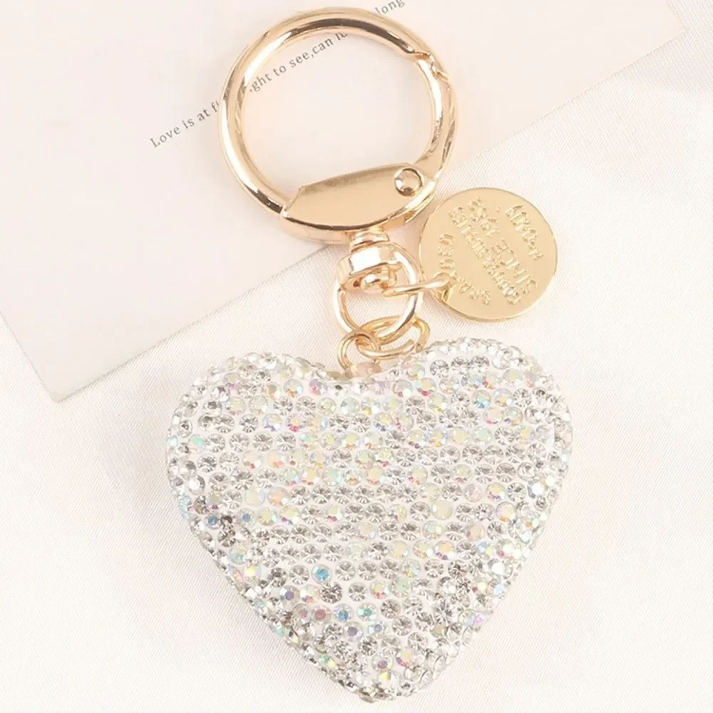 Super sparkly rhinestone light silver heart keychain